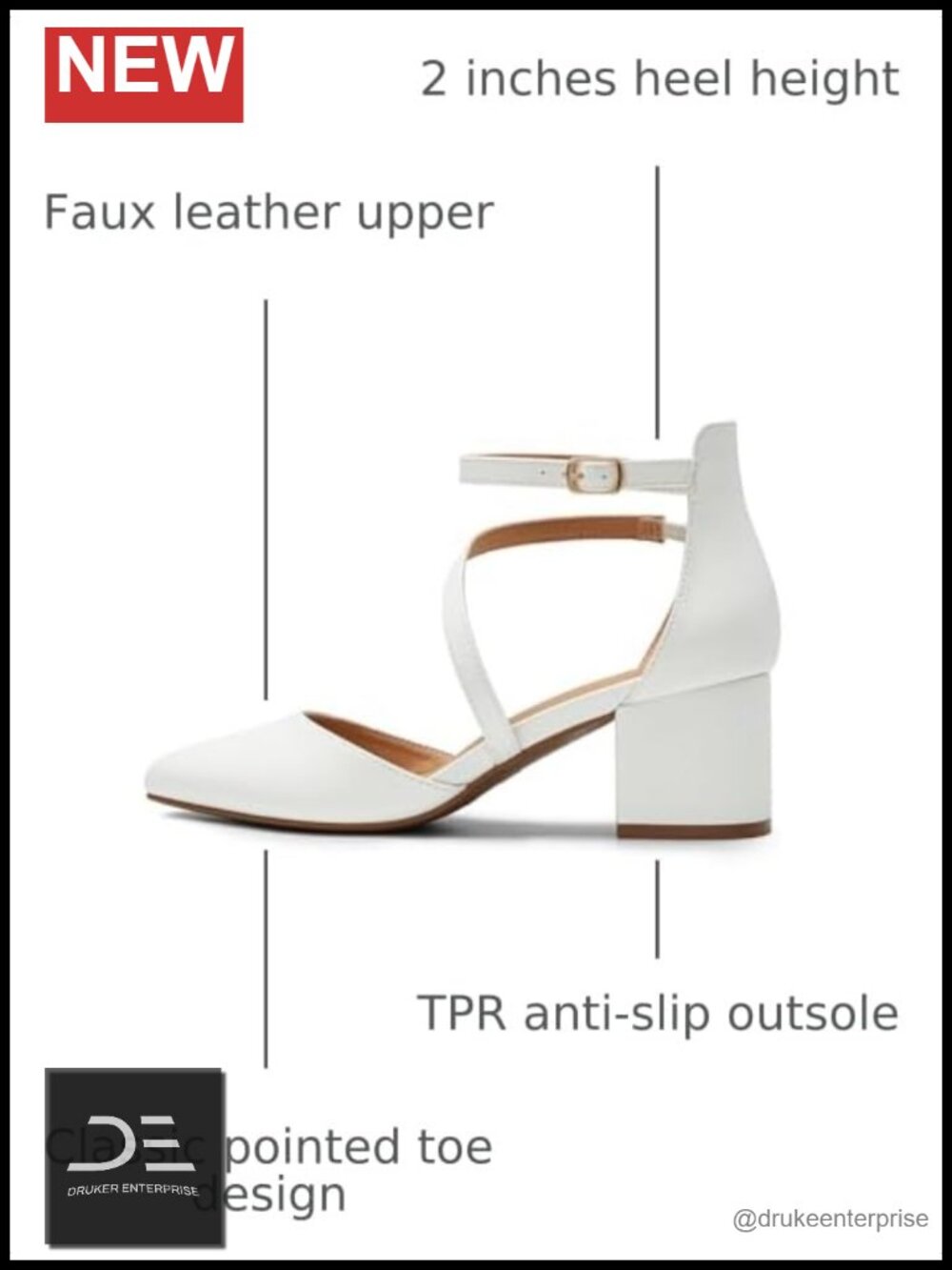 Faux Leather Block Heel Pumps with Ankle Strap – 2.16" Heel